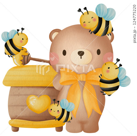 Cute Bee and Bear Clipart Bear with Honey and Flowers Cartoon Teddy Bear Bee Cute Bee and Bear Clipart Bear with Honey and Flowers Cartoon Teddy Bear Bee 124775220