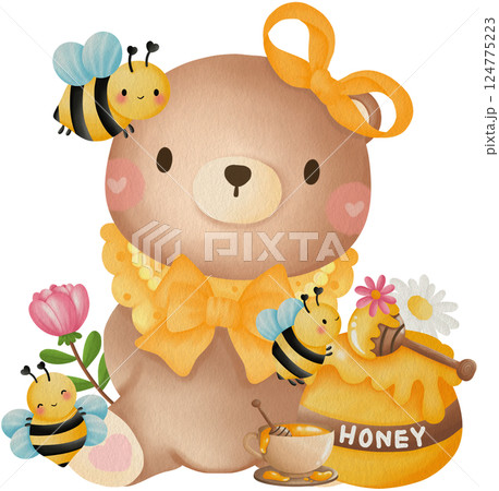Cute Bee and Bear Clipart Bear with Honey and Flowers Cartoon Teddy Bear Bee Cute Bee and Bear Clipart Bear with Honey and Flowers Cartoon Teddy Bear Bee 124775223