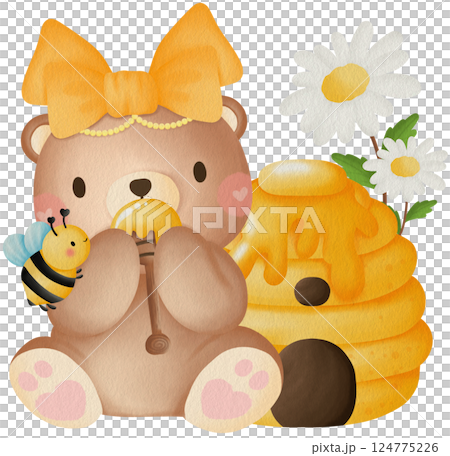 Cute Bee and Bear Clipart Bear with Honey and Flowers Cartoon Teddy Bear Bee Cute Bee and Bear Clipart Bear with Honey and Flowers Cartoon Teddy Bear Bee 124775226