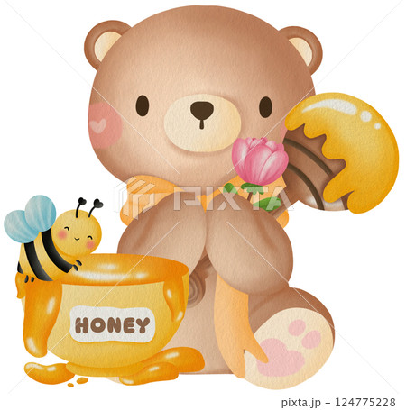 Cute Bee and Bear Clipart Bear with Honey and Flowers Cartoon Teddy Bear Bee Cute Bee and Bear Clipart Bear with Honey and Flowers Cartoon Teddy Bear Bee 124775228