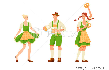 Beer Festival with People Characters Celebrating Holiday Vector Set Beer Festival with People Characters Celebrating Holiday Vector Set 124775510