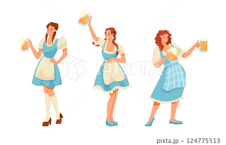 Beer Festival with People Characters Celebrating Holiday Vector Set Beer Festival with People Characters Celebrating Holiday Vector Set 124775513