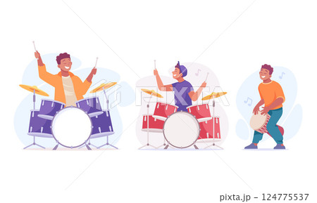 Energetic and Passionate Drummers Bringing Vibrant Rhythm to Life for Everyone to Enjoy 124775537