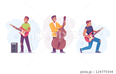 Dynamic and Passionate Musicians Skillfully Playing Various Instruments in a Vibrant Style 124775544