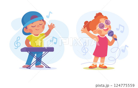 Joyful kids are engaging in the exciting and enjoyable activity of making music together, 124775559