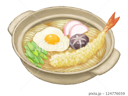 鍋焼きうどん イラスト　色鉛筆風 124776039