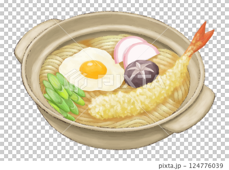 鍋焼きうどん イラスト　色鉛筆風 124776039
