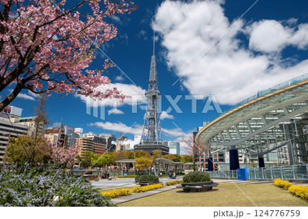 Odori park by Oasis 21 and TV tower with pink sakura, Nagoya Odori park by Oasis 21 and TV tower with pink sakura, Nagoya 124776759