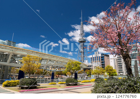Oasis 21 by Odori park and TV tower with sakura in spring, Japan Oasis 21 by Odori park and TV tower with sakura in spring, Japan 124776760