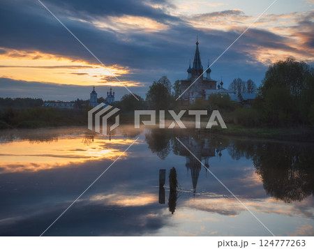 Morning view of the Dunilovo ancient village. 124777263