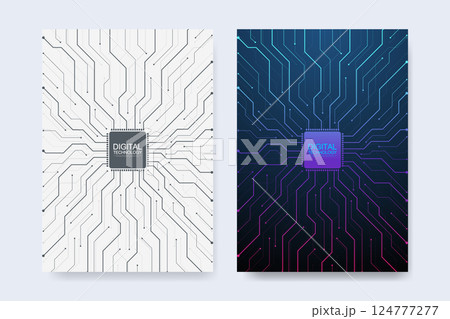 Abstract digital technology cover template design for a report and brochure, flyer, leaflets, poster, header, banner, website, presentation. Vector illustration Abstract digital technology cover template design for a report and brochure, flyer, leaflets, poster, header, banner, website, presentation. Vector illustration 124777277