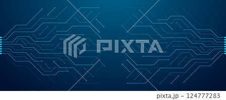 Abstract background with technology circuit board texture. Modern electronic motherboard texture. Creative idea for internet technology. Tech concept for header, web banner, website, presentation. 124777283