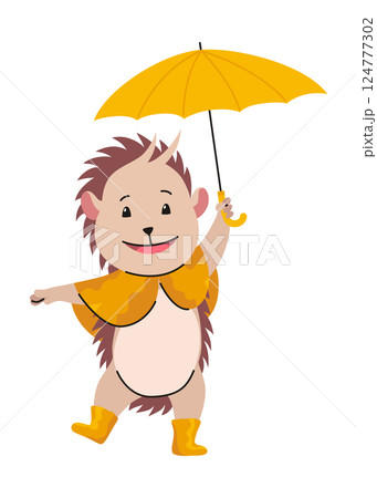 Lovely hedgehog with umbrella. Cute funny wild forest animal. Prickly cartoon character. Vector isolated illustration Lovely hedgehog with umbrella. Cute funny wild forest animal. Prickly cartoon character. Vector isolated illustration 124777302
