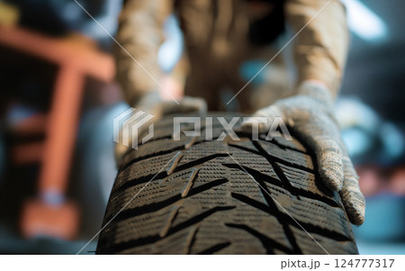 mechanic changing a wheel mechanic changing a wheel 124777317