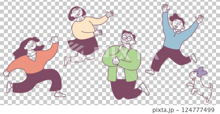 淡色的異國風格家庭聚會向量插圖，線條描版 124777499