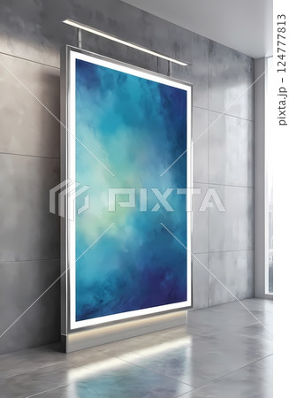 Blank advertising billboard mockup in modern glass corridor for branding and marketing Blank advertising billboard mockup in modern glass corridor for branding and marketing 124777813