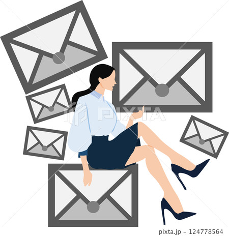 封筒を片手に持つ女性実業家のイラスト 封筒を片手に持つ女性実業家のイラスト 124778564