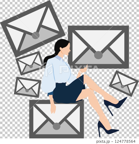 封筒を片手に持つ女性実業家のイラスト 封筒を片手に持つ女性実業家のイラスト 124778564