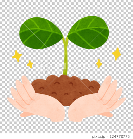 Earth, buds and palms of both hands - watercolor-style hand-drawn illustration Earth, buds and palms of both hands - watercolor-style hand-drawn illustration 124778776