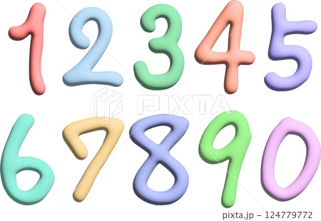ぷっくりしたカラフルな手書き数字アイコンセット 124779772