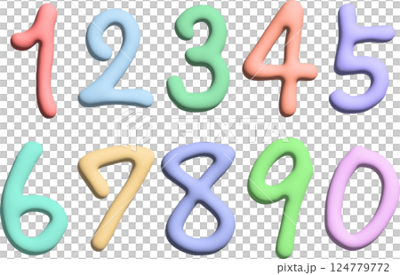 ぷっくりしたカラフルな手書き数字アイコンセット 124779772