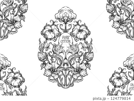 Pure cotton. Cotton plant. Art nouveau style Pure cotton. Cotton plant. Art nouveau style 124779814