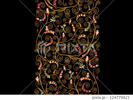 Tree branches with birds, inspired by Gustav Klimt's tree of life 124779821