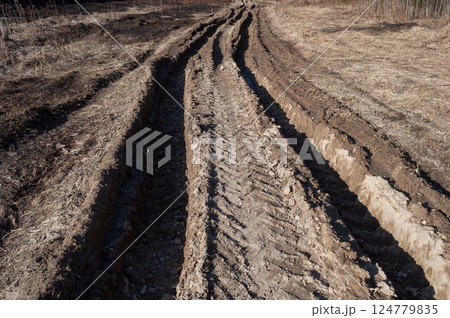 Dirt road, deep rut Dirt road, deep rut 124779835