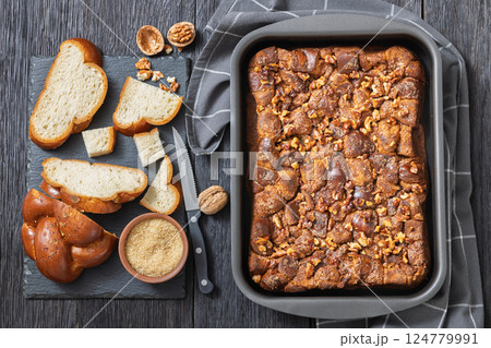 Brioche french toast sweet casserole, top view 124779991