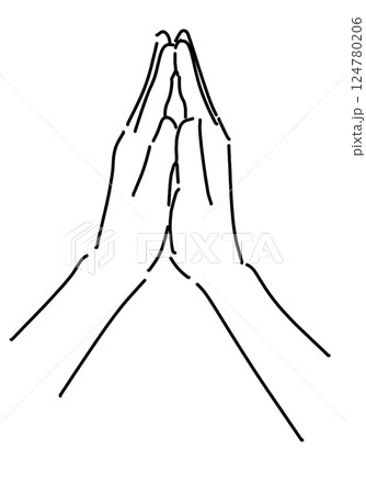 祈る（合掌）手のシンプル線画 124780206