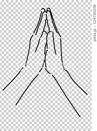 祈る（合掌）手のシンプル線画 124780206