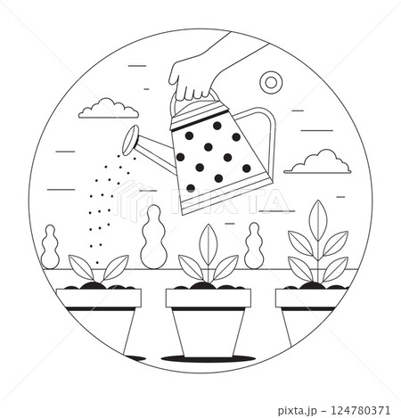 Seedlings Growing Scene with Can Watering Plants Seedlings Growing Scene with Can Watering Plants 124780371