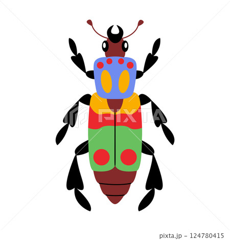 Stylized beetle with a unique and colorful design. Hand drawn trendy flat style. 124780415