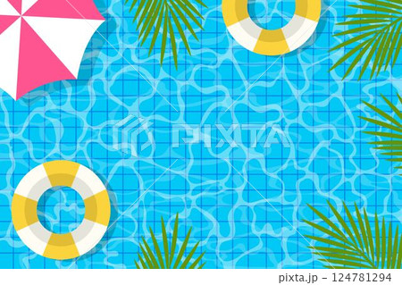 Summer background with swimming pool illustrations for banners, cards, flyers, social media wallpapers. 124781294