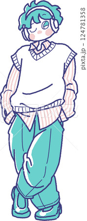 ヘッドホンをした男の子のイラスト ヘッドホンをした男の子のイラスト 124781358
