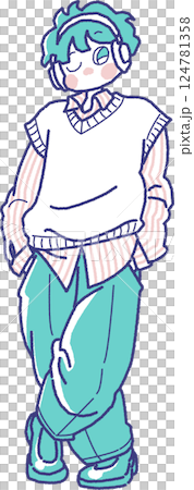 ヘッドホンをした男の子のイラスト ヘッドホンをした男の子のイラスト 124781358