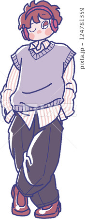 ヘッドホンをした男の子のイラスト ヘッドホンをした男の子のイラスト 124781359