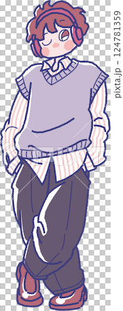 ヘッドホンをした男の子のイラスト ヘッドホンをした男の子のイラスト 124781359