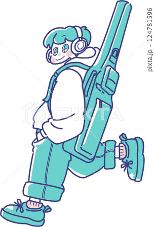 ギターを背負った男の子のイラスト 124781596