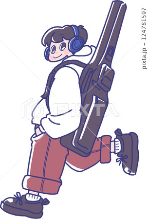 ギターを背負った男の子のイラスト 124781597