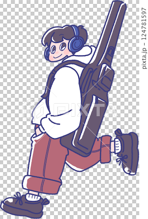 ギターを背負った男の子のイラスト 124781597