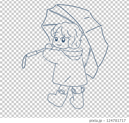 Child holding an umbrella_Line drawing 124781717