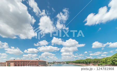 Beautiful blue sky timelapse with soft white clouds moving forward. Beautiful blue sky timelapse with soft white clouds moving forward. 124781908