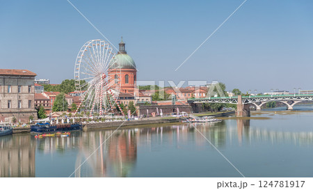 Aerial view of the Garonne River to La Grave Hospital's green dome timelapse hyperlapse. Toulouse, France Aerial view of the Garonne River to La Grave Hospital's green dome timelapse hyperlapse. Toulouse, France 124781917