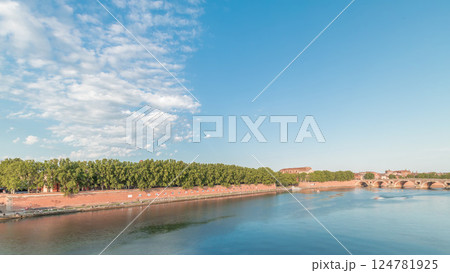 Panorama showing waterfront of Garonne River and Pont Neuf timelapse. Toulouse, France Panorama showing waterfront of Garonne River and Pont Neuf timelapse. Toulouse, France 124781925