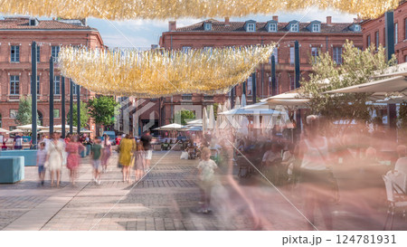 Place du Capitole timelapse in Toulouse, France. Iconic red-brick historic facades Place du Capitole timelapse in Toulouse, France. Iconic red-brick historic facades 124781931