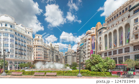 Fountain on Town Hall Square timelapse hyperlapse in Valencia, Spain 124781949