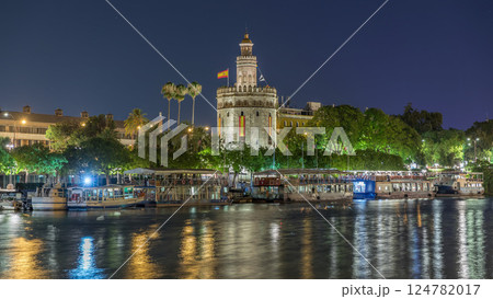 Torre del Oro Watchtower and Guadalquivir River Timelapse, Seville, Spain Torre del Oro Watchtower and Guadalquivir River Timelapse, Seville, Spain 124782017