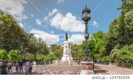 Plaza Nueva in Seville with the statue of King San Fernando timelapse hyperlapse, Spain 124782039