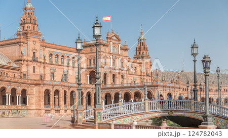 Plaza de Espana timelapse hyperlapse in Seville, Spain 124782043
